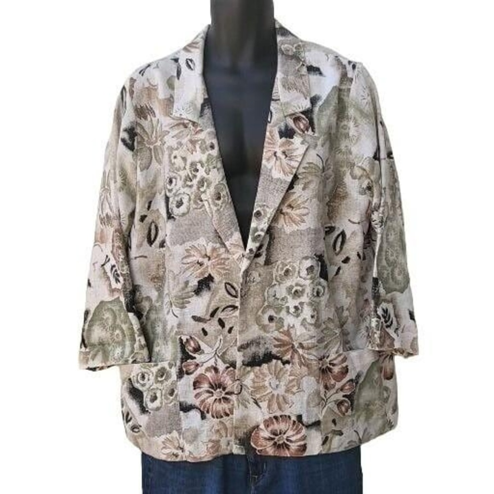 Vintage Joanna Blazer Women Sz L Floral Pockets Made In USA Boho 90s Statement